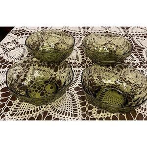 Vintage 4 Seneca Driftwood Avocado Green 5" Dessert Fruit Bowls Crinkle GUC‎